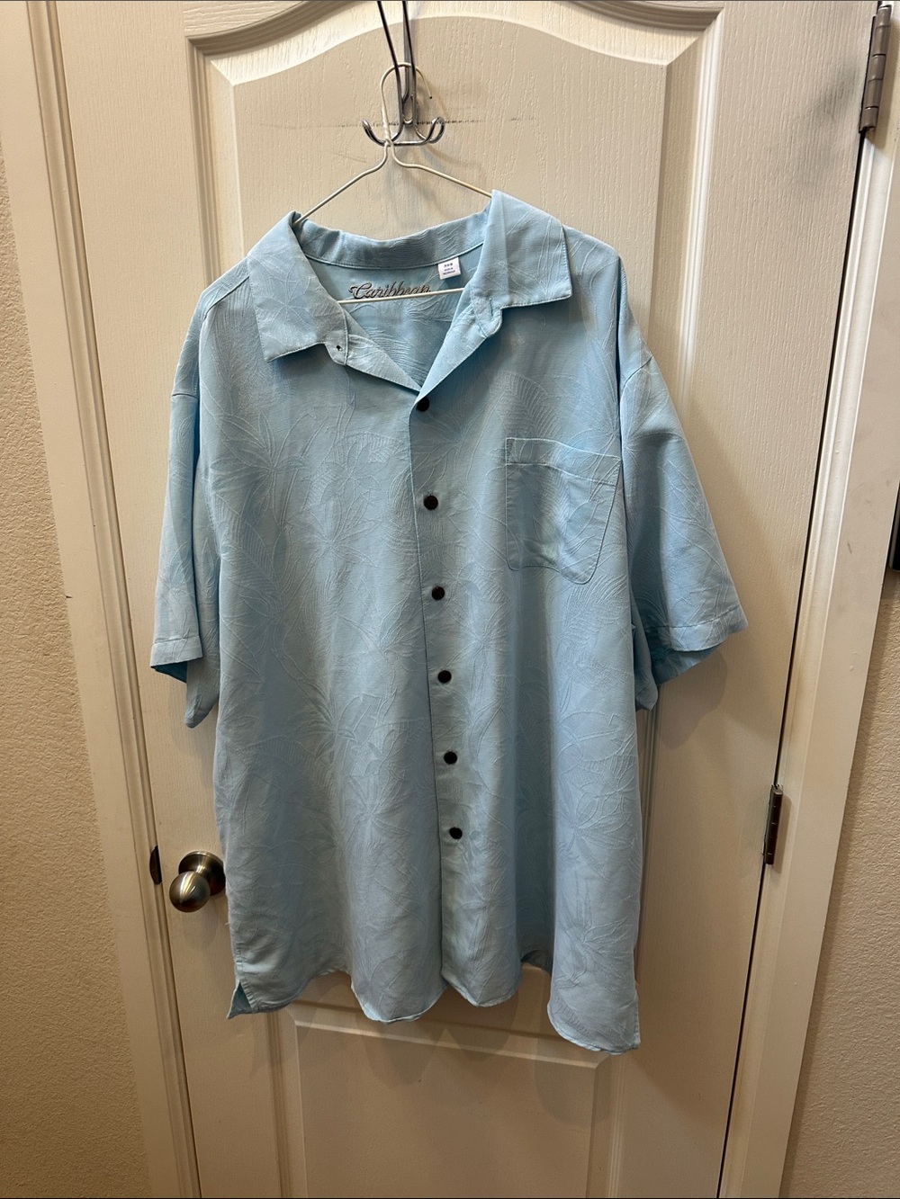 Caribbean Light Blue Short-Sleeve Button-Down Camp Shirt